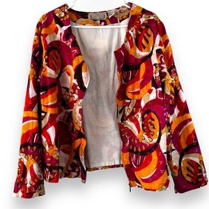 Women Embroidered Jacket XL Art to Wear Zip Up Jacket Top Blouse Multicolor